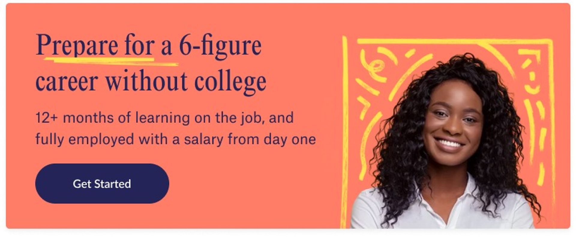 orange graphic with text get a six-figure job without college