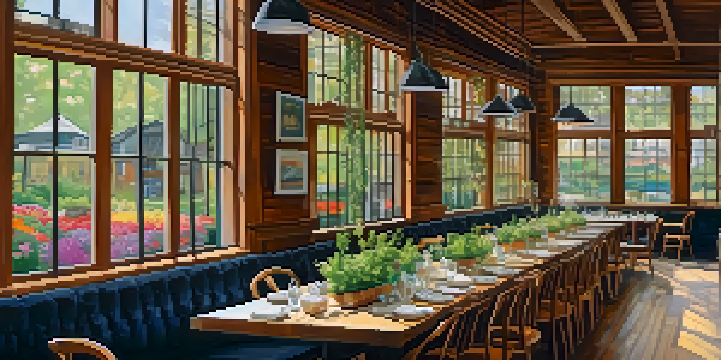 A rustic dining table in an Atlanta restaurant filled with colorful seasonal dishes made from fresh ingredients, with natural light coming through the window.