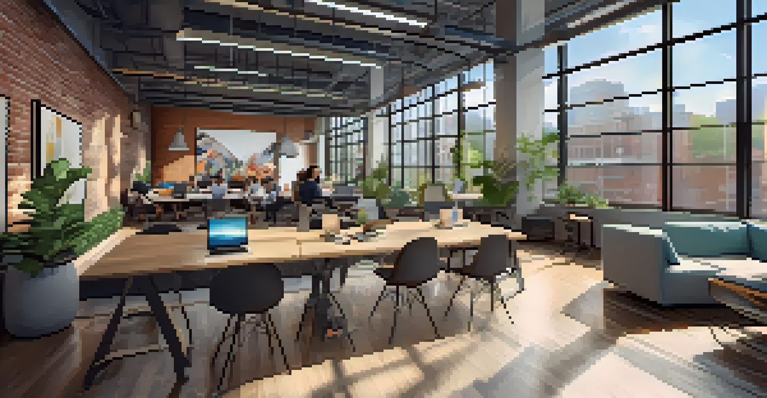 Interior of a modern co-working space in Atlanta, with professionals working together in a bright and airy setting.