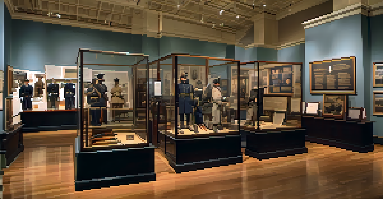 An exhibit room in the Atlanta History Center showcasing Civil War artifacts with visitors exploring the displays.