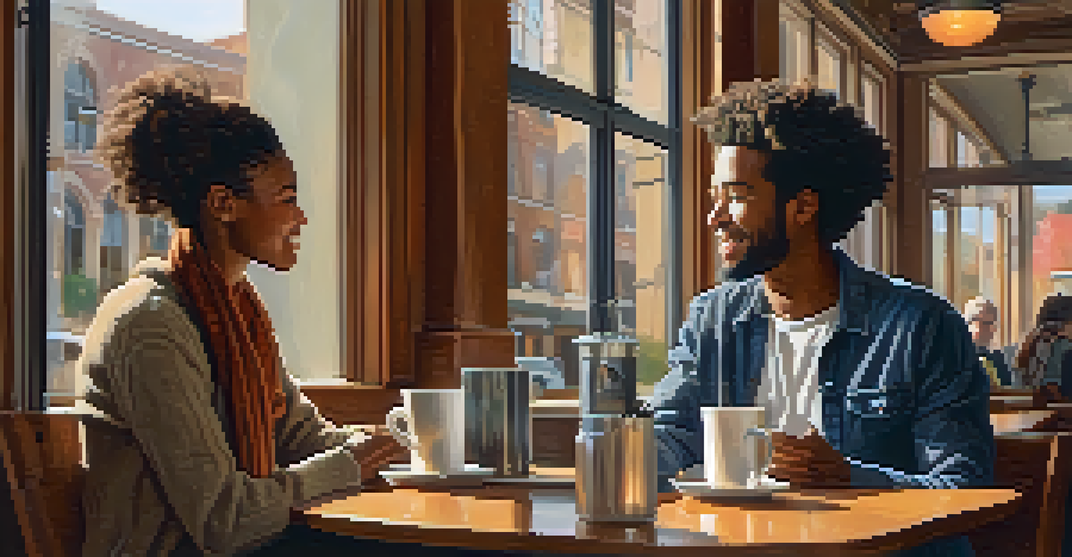 A mentorship meeting in a cozy coffee shop, featuring a seasoned professional and a young mentee engaged in conversation.