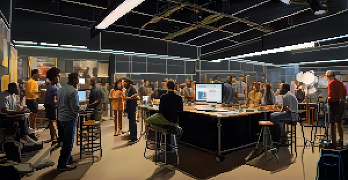 A vibrant film studio in Atlanta with a diverse group of filmmakers and actors collaborating on a project.
