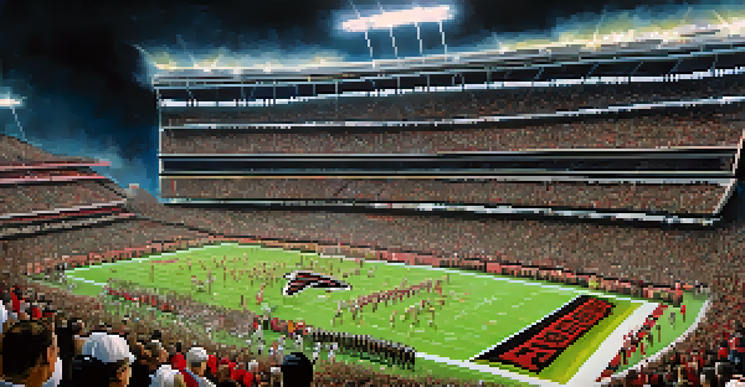 A thrilling football game between the Atlanta Falcons and New Orleans Saints, with players in action and excited fans in the stands.