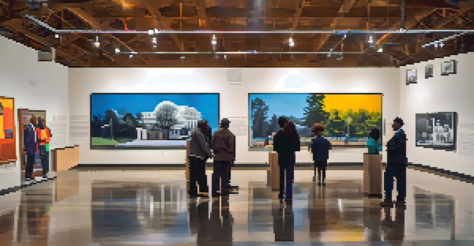An informative exhibit at the Martin Luther King Jr. Center, displaying photographs and artifacts of Dr. King's life, with visitors actively engaging with the information.