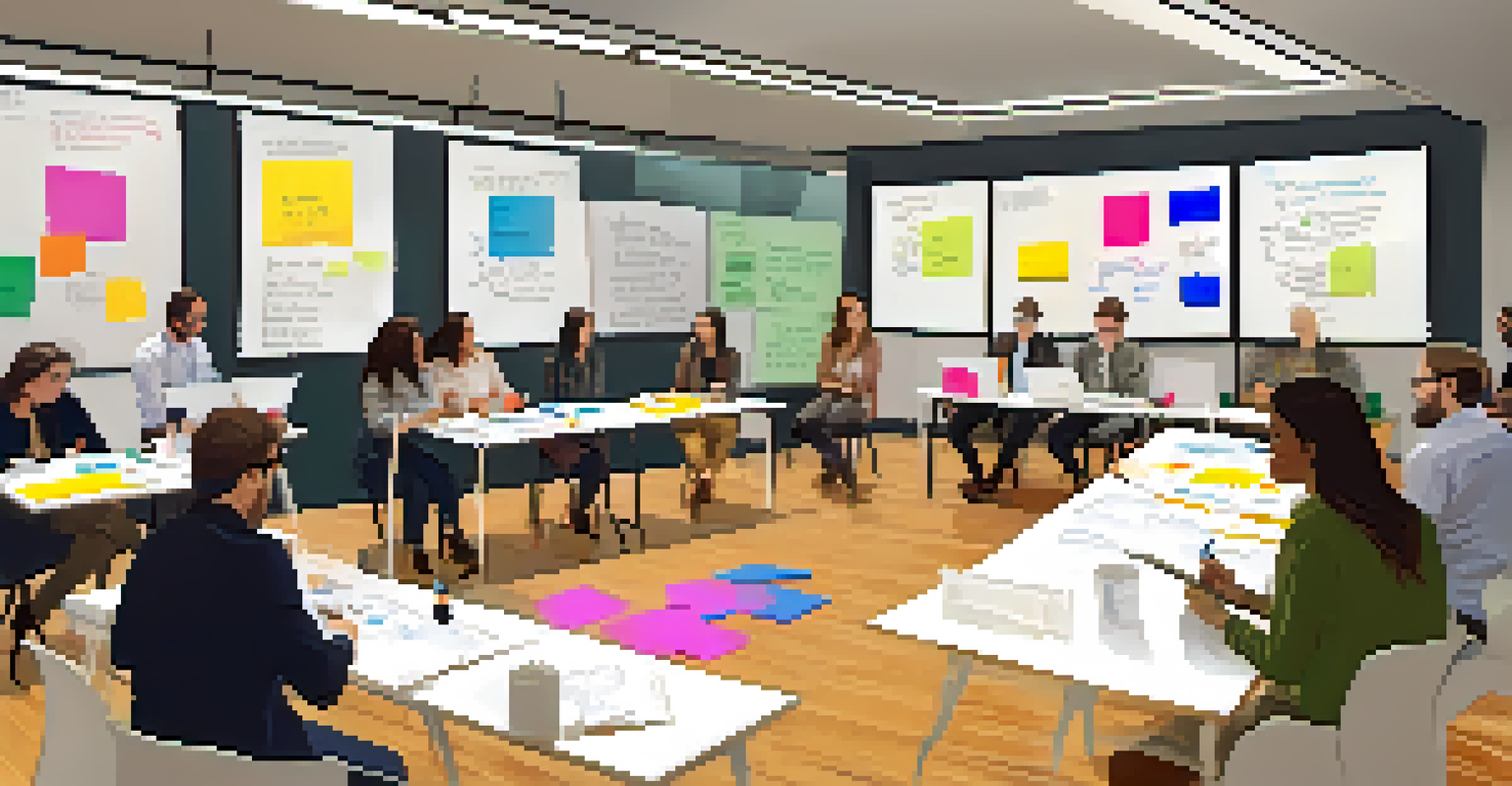 A workshop with young professionals interacting and collaborating in a bright, engaging setting, with a facilitator presenting.