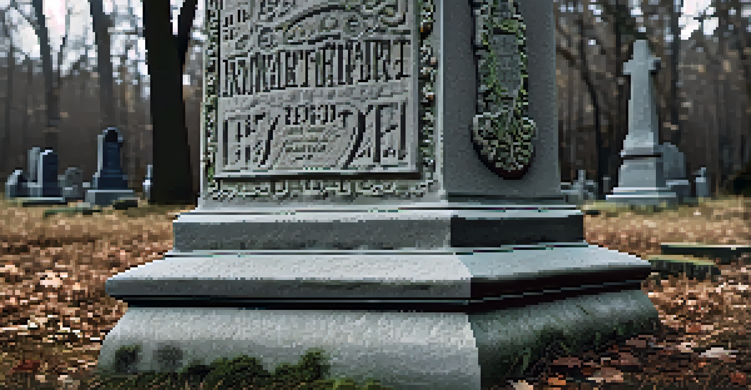 Close-up of an ornate gravestone in The Old Confederate Cemetery, showing intricate carvings and moss.