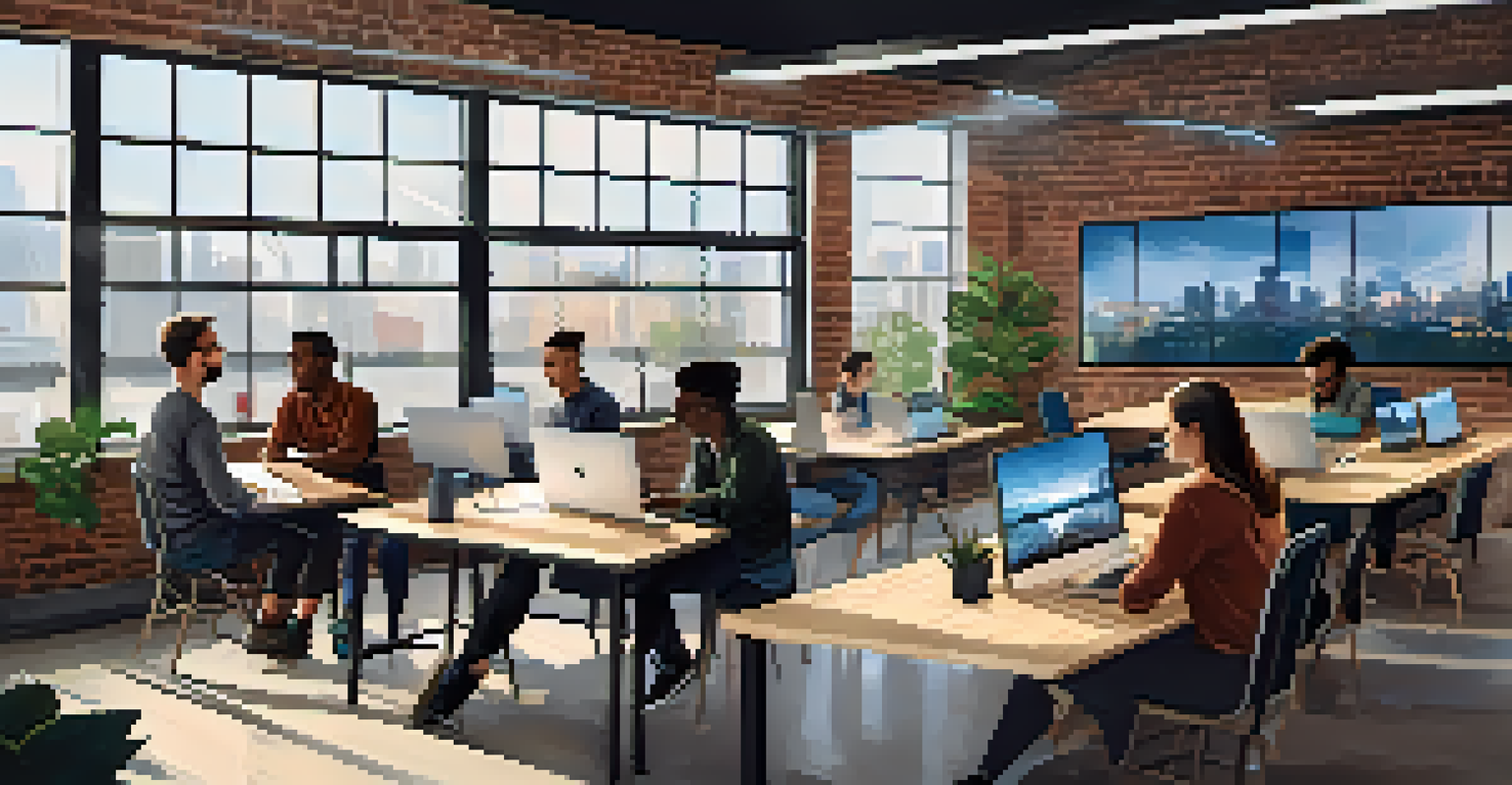 A modern startup workspace in Atlanta with young entrepreneurs collaborating on ideas.