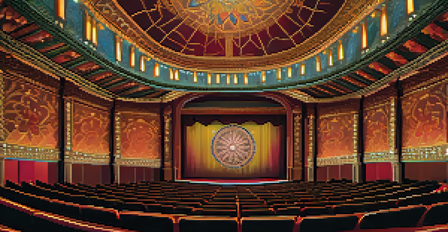 The ornate interior of the Fox Theatre featuring intricate ceilings and colorful decor.