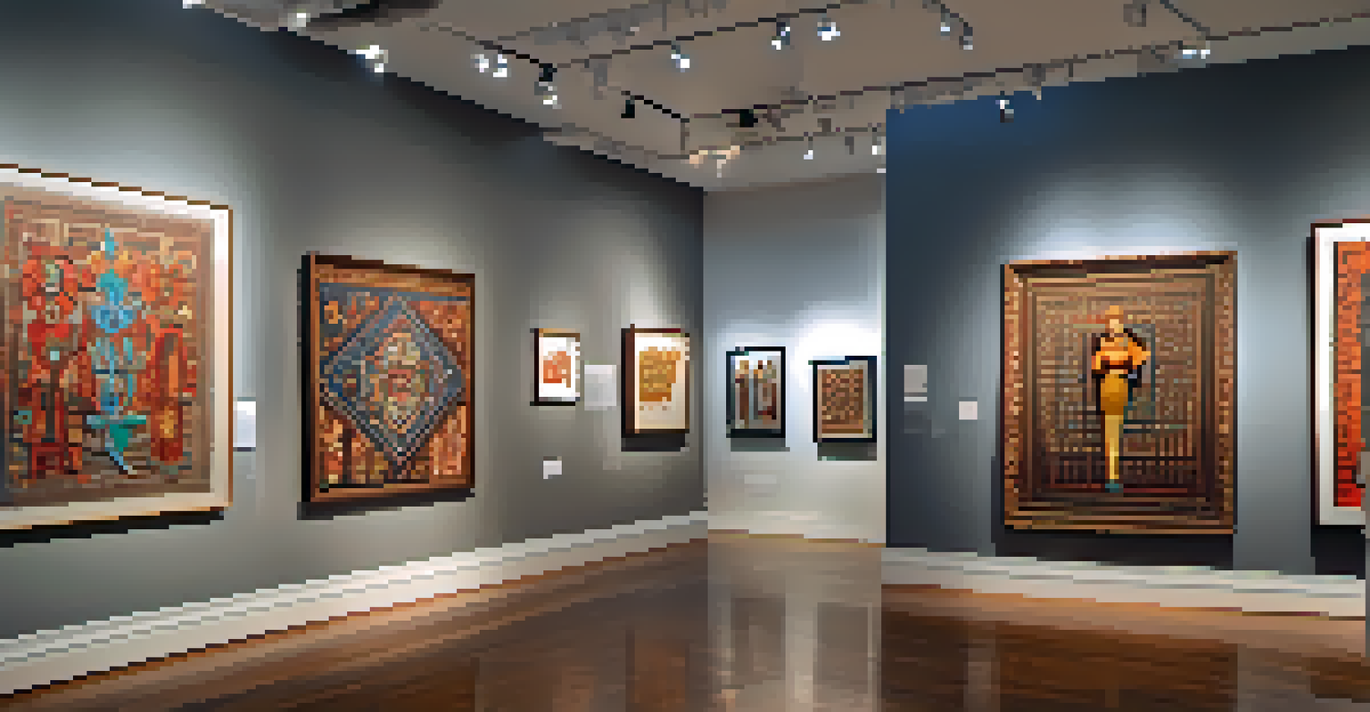 An art gallery in Atlanta displaying diverse artwork and visitors appreciating the exhibition.