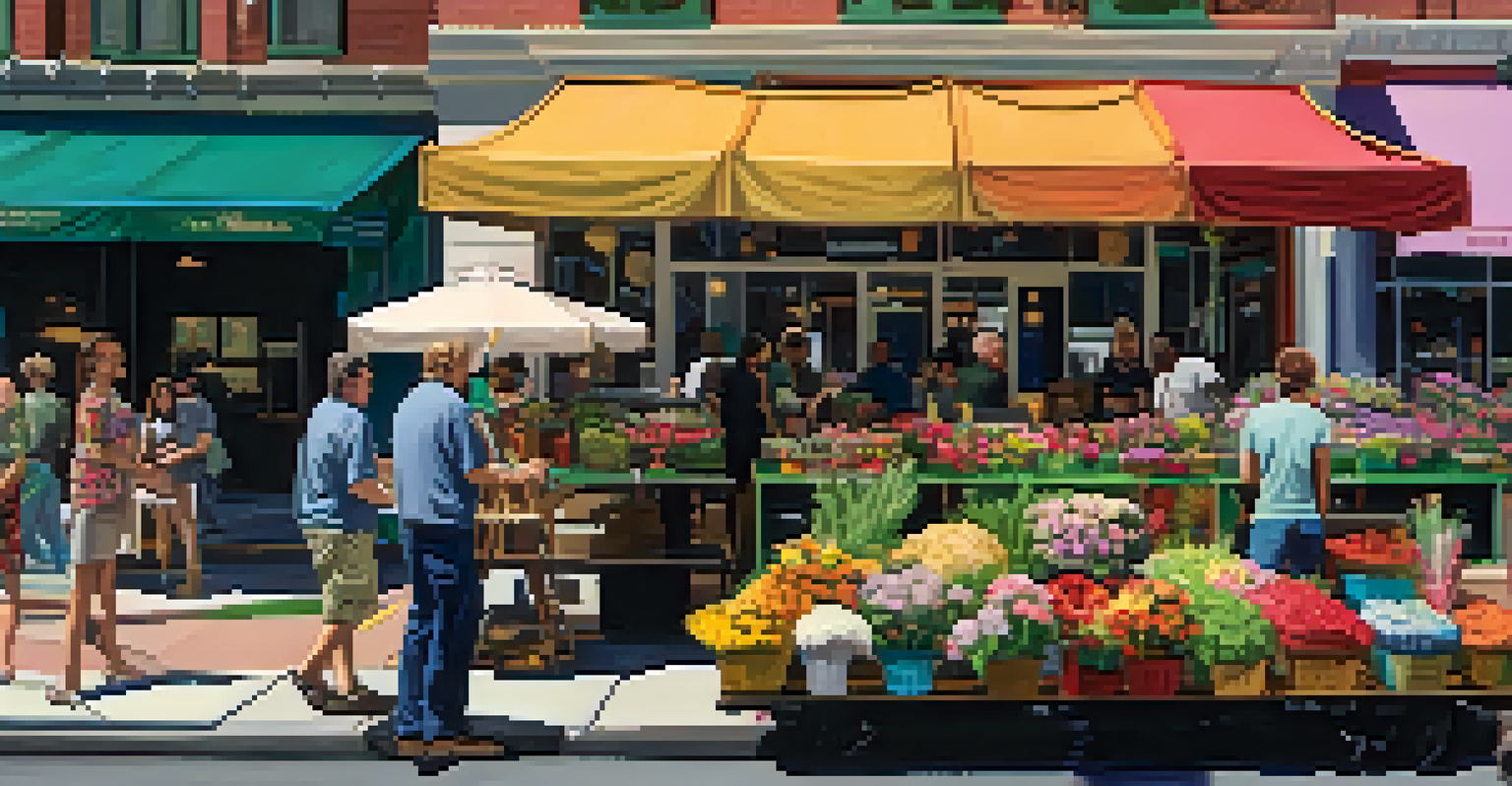 A close-up of a local flower vendor's stand at an Atlanta film set, with flowers and crew in the background.