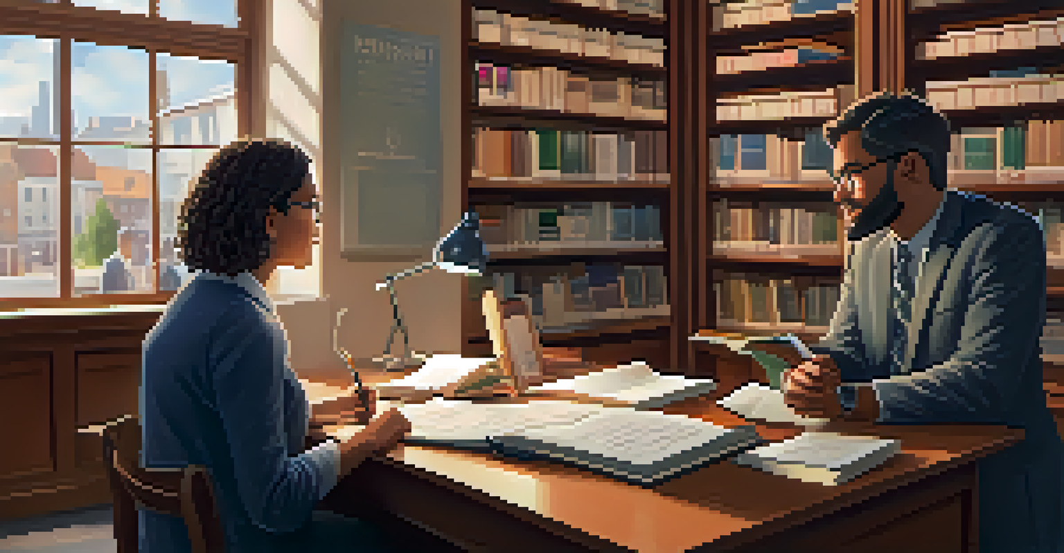 A university professor mentoring a student in a cozy office filled with academic resources.