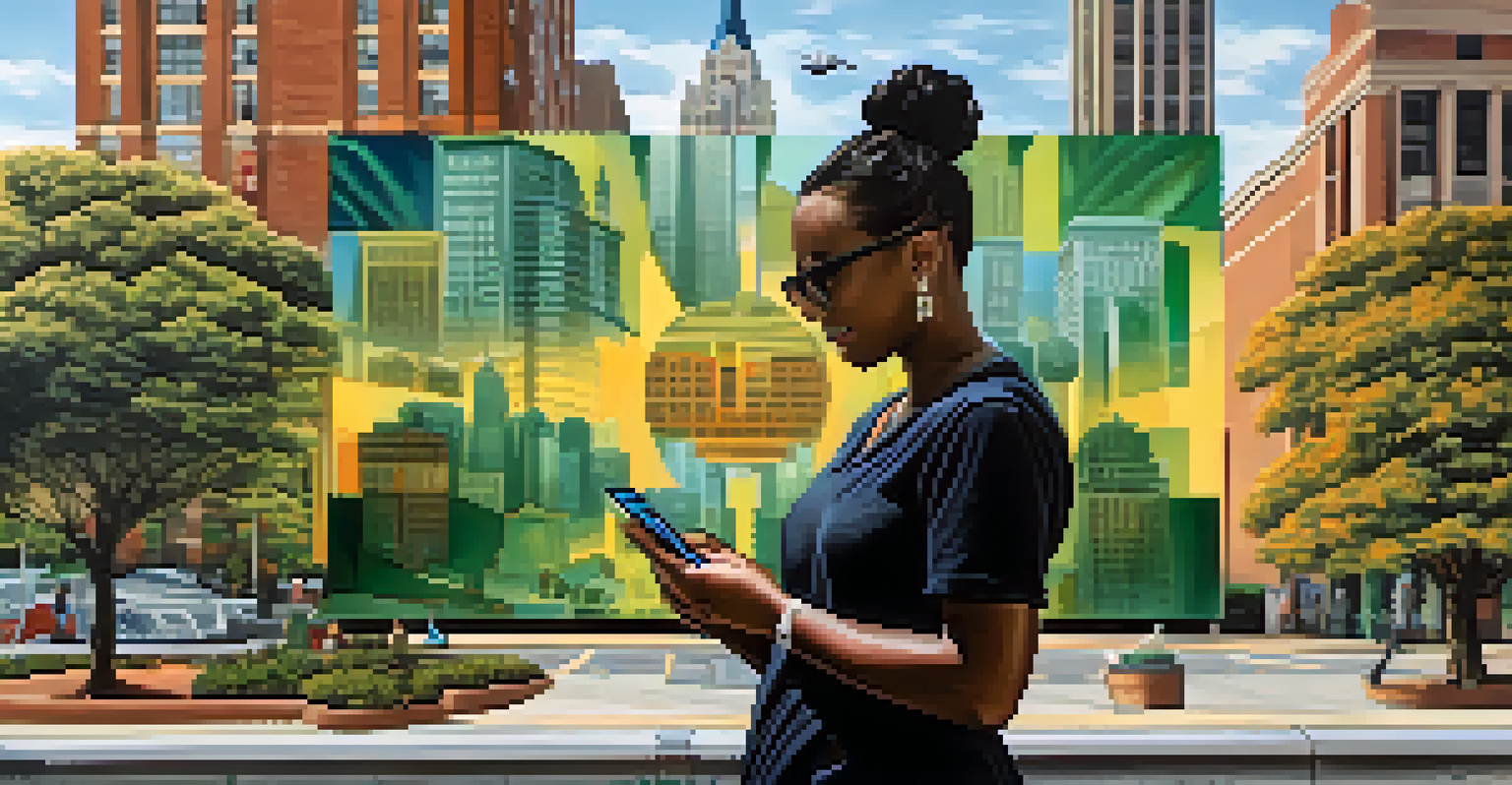A close-up of an interactive augmented reality mural in Atlanta with a person engaging with it.