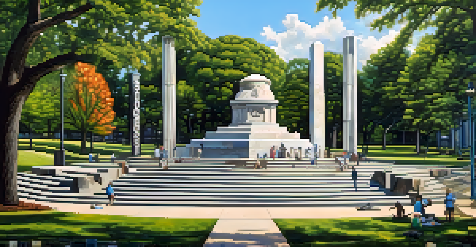 A vibrant collage of modern Atlanta's memorials and monuments, symbolizing the city's history and resilience.