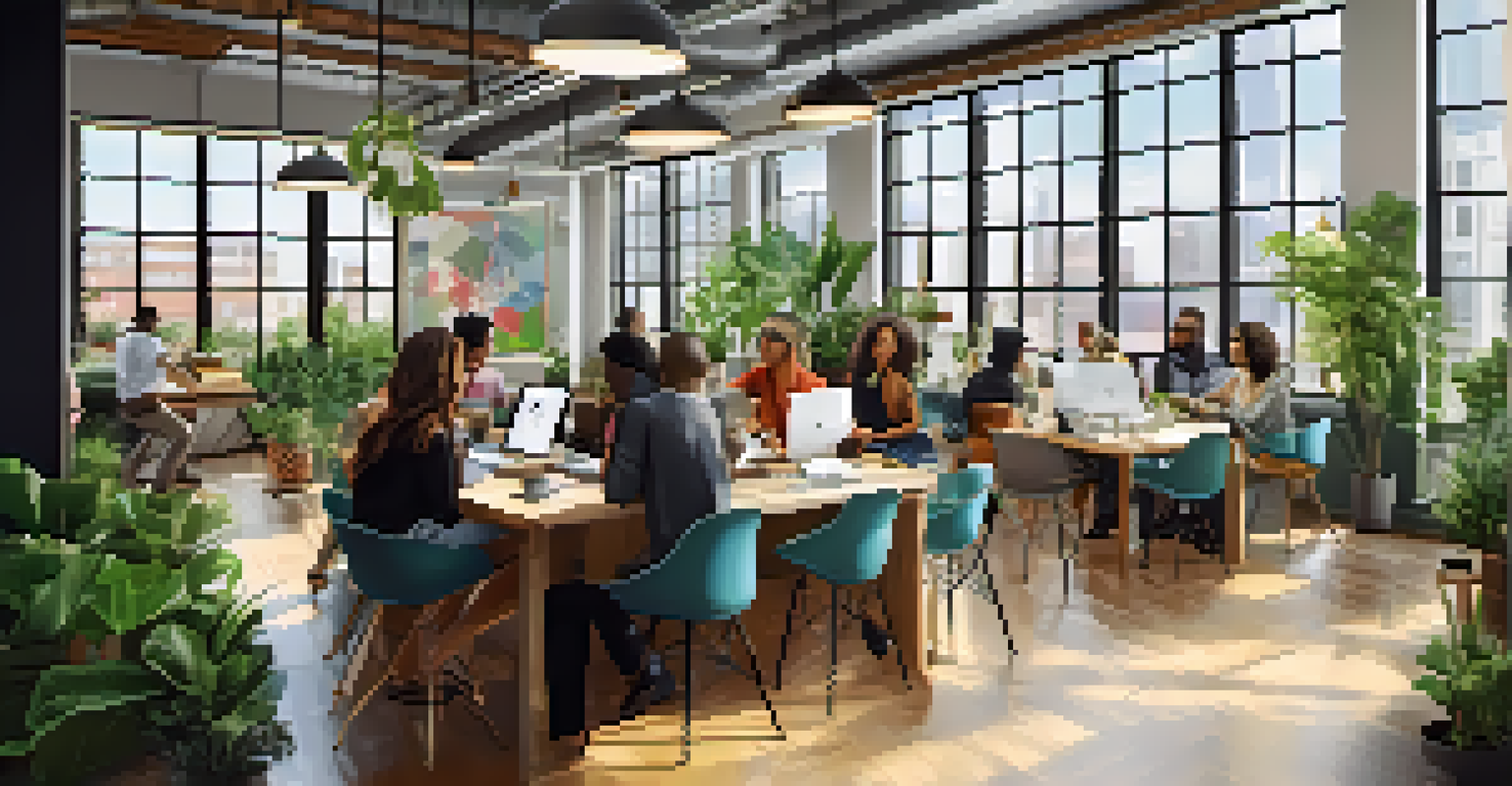 A collaborative co-working space in Atlanta with diverse entrepreneurs working together in a bright, modern environment.