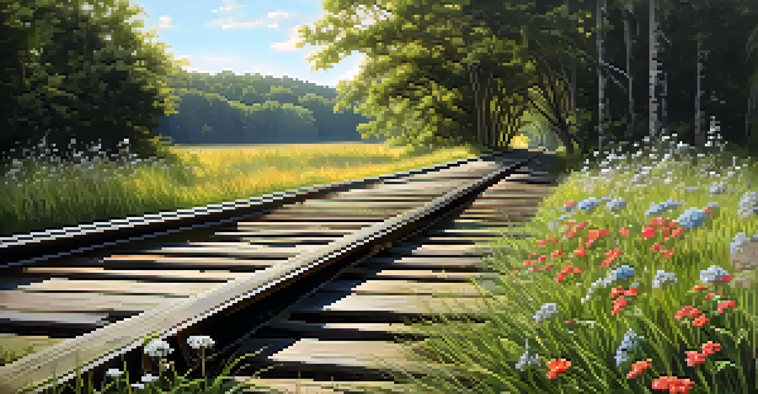 A close-up of an overgrown railroad track, representing the decline of Confederate railroads.