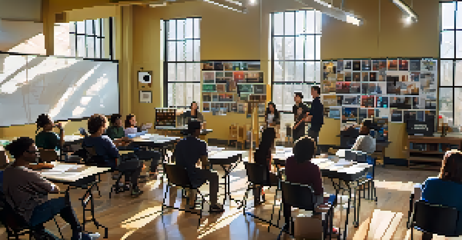 Students in a film school classroom in Atlanta collaborating on a filmmaking project.