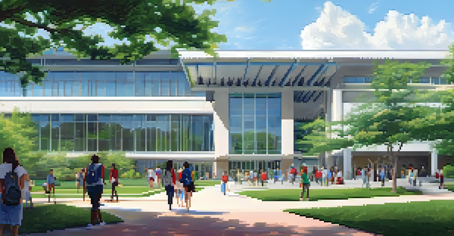 The Rollins School of Public Health at Emory University, showcasing modern architecture and students walking among greenery.