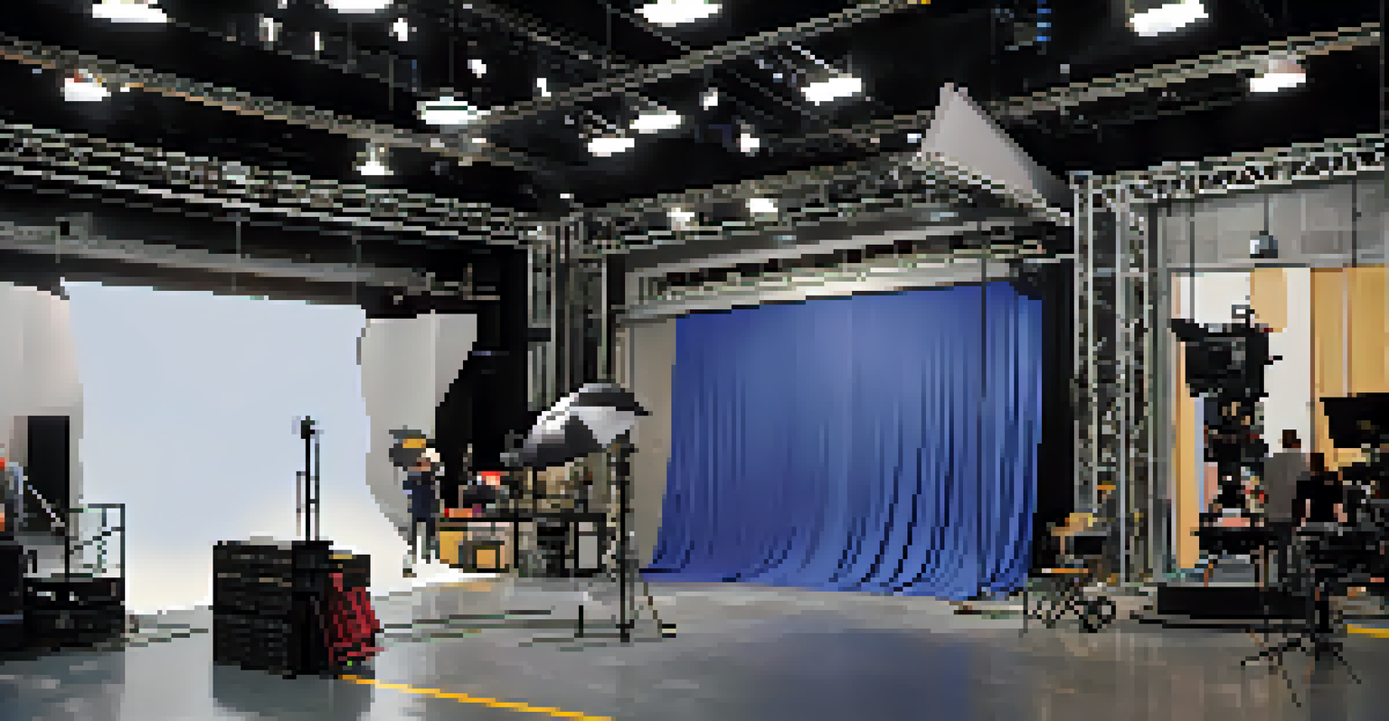 An active soundstage at Pinewood Atlanta Studios with crew members preparing for a film shoot.