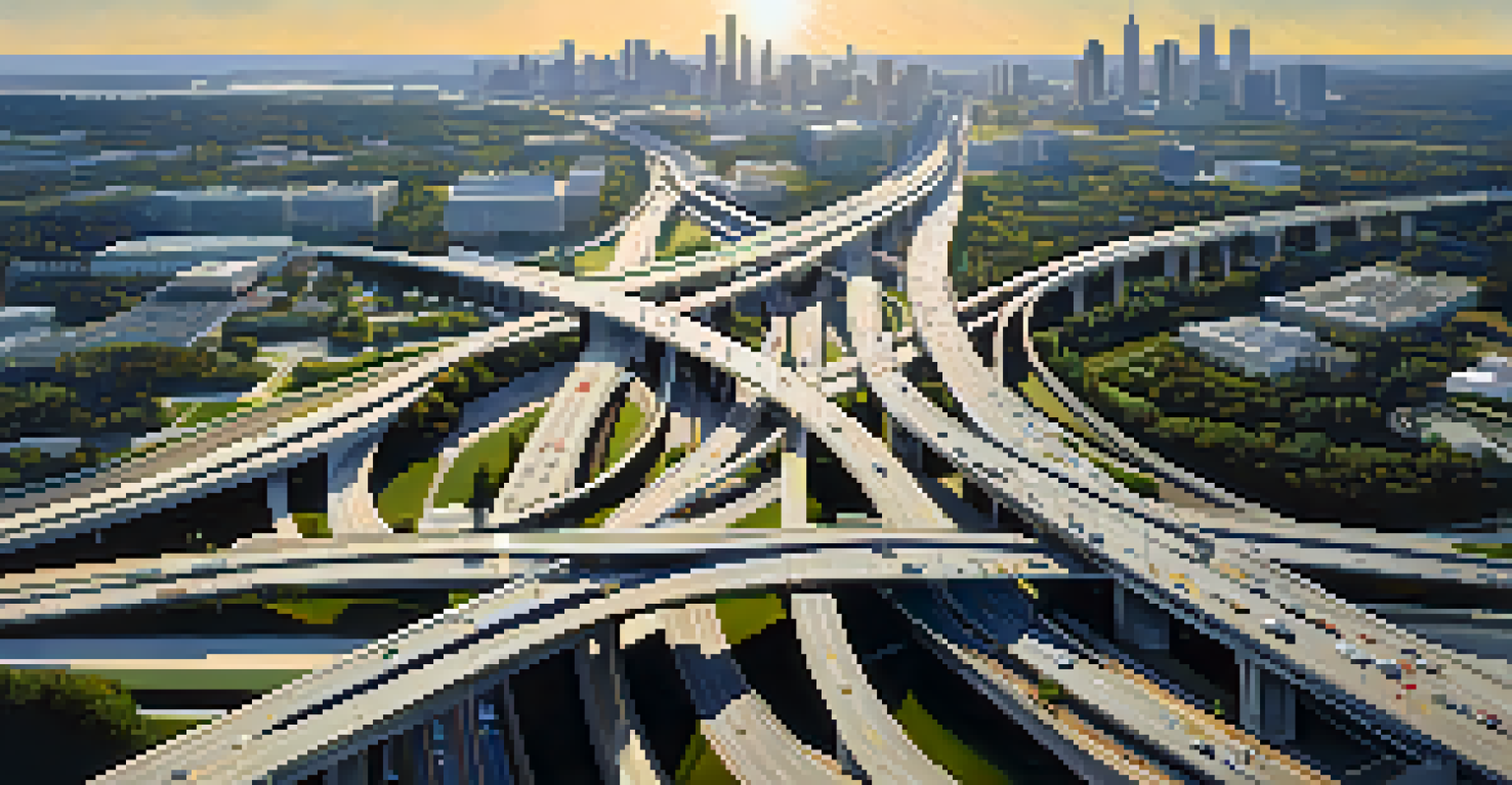 An aerial view of a busy highway interchange in Atlanta with surrounding urban development.
