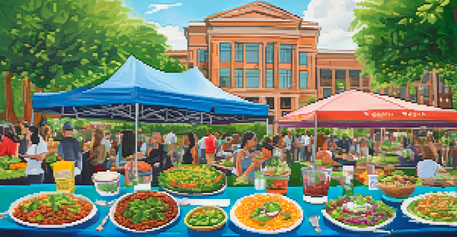 A colorful display of various vegan dishes at a food festival, with attendees sampling and enjoying the plant-based cuisine.