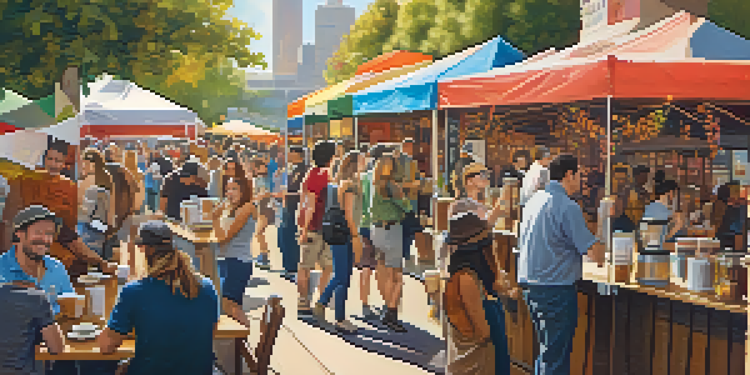 A lively coffee festival in Atlanta with attendees sampling coffee and participating in workshops at colorful booths.