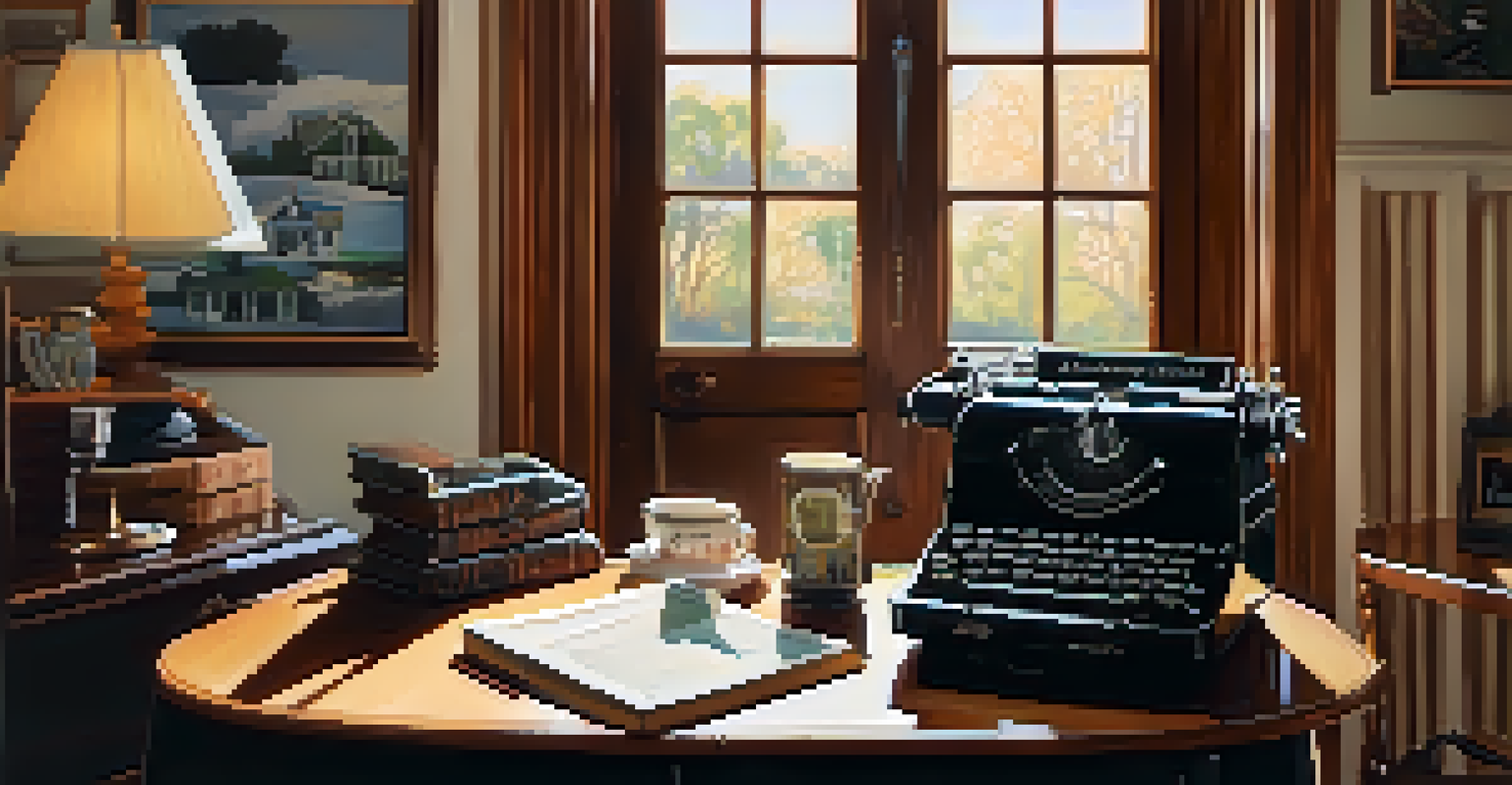 The interior of the Margaret Mitchell House, showcasing a vintage writing nook with a typewriter and sunlight streaming through the windows.