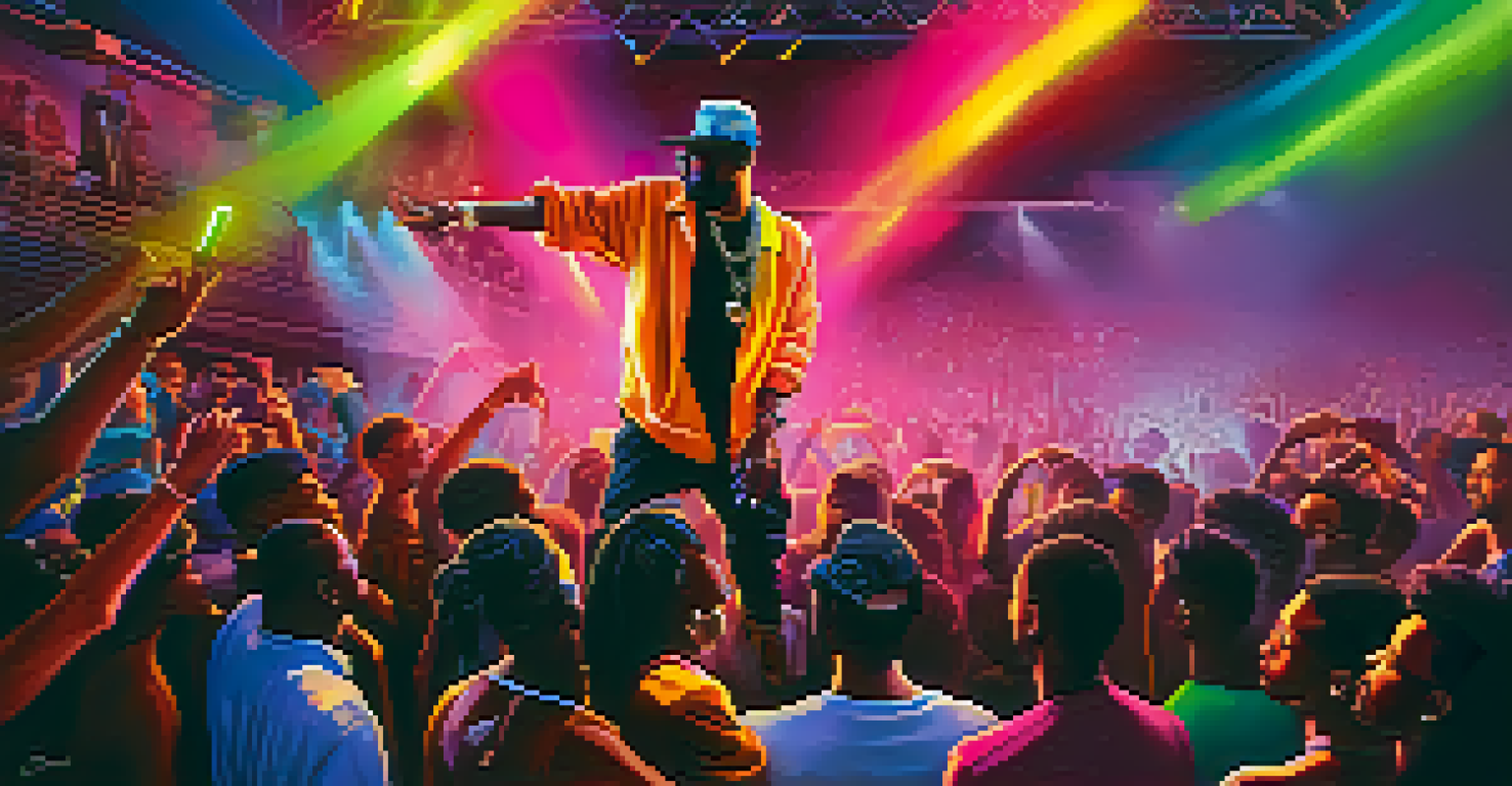A modern hip-hop artist performing in Atlanta in the 2020s, engaging with a diverse crowd of fans.