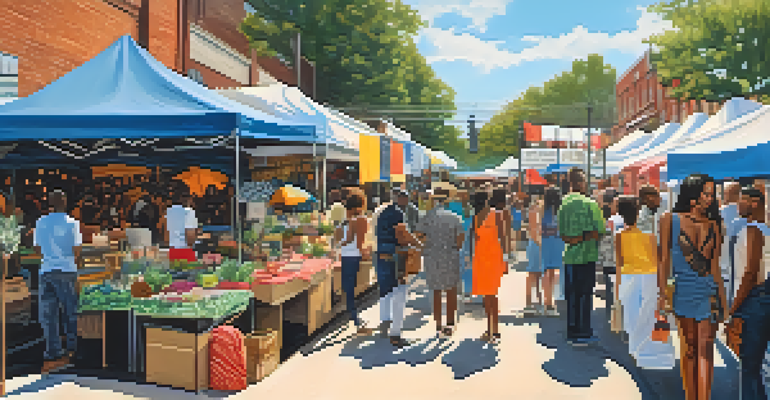 An outdoor market in Atlanta with local fashion vendors and colorful stalls showcasing unique clothing.