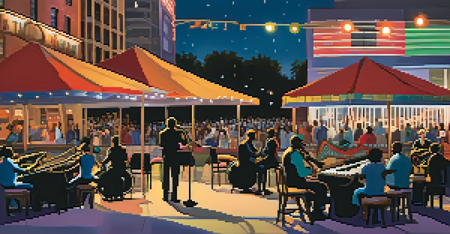 Intimate jazz performance at the Atlanta Jazz Festival with a saxophonist and audience enjoying the music.