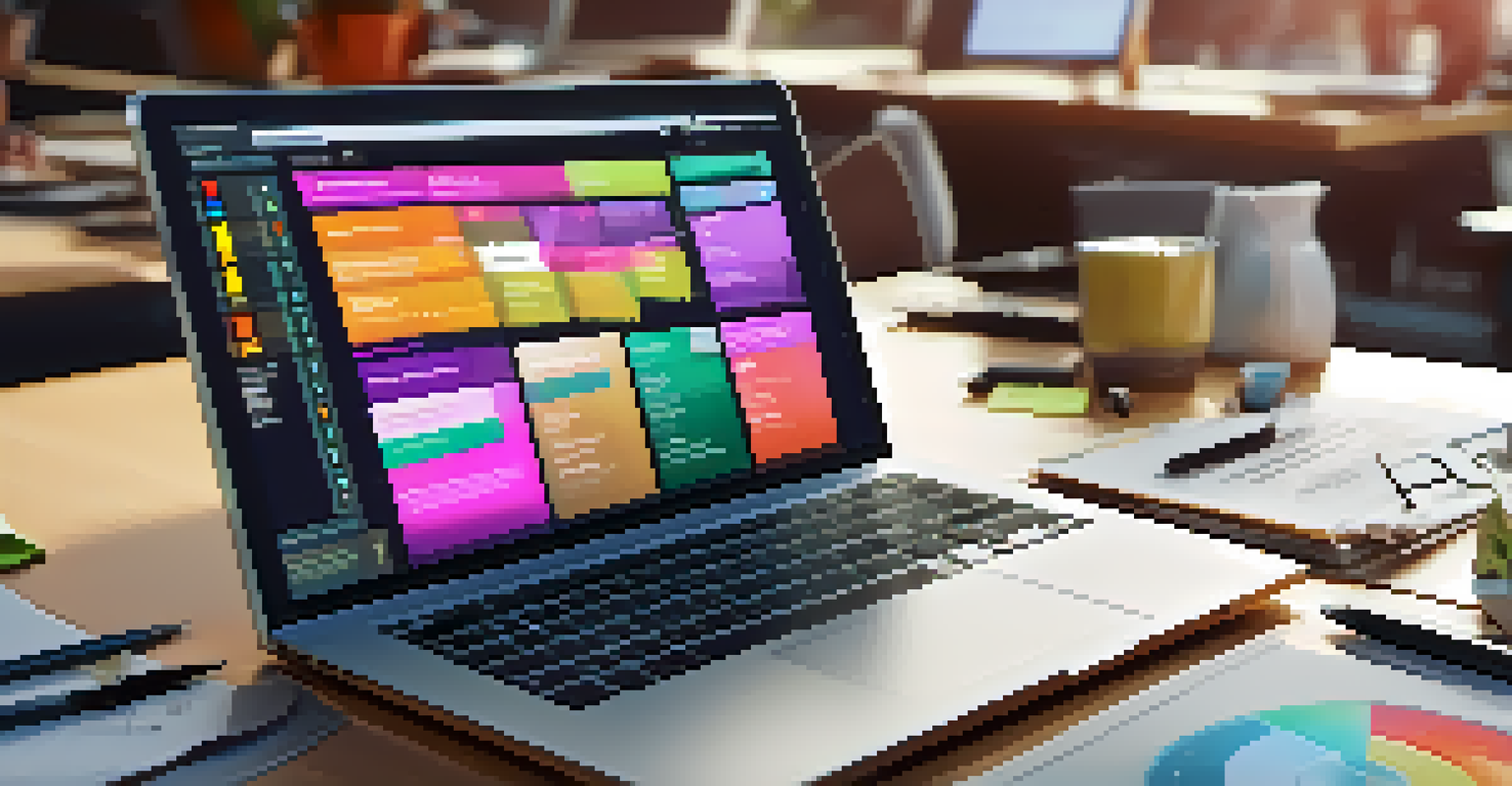 A close-up of a laptop showcasing a financial tech application, surrounded by coffee cups and notes in a collaborative workspace.