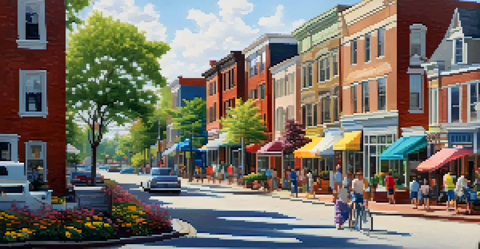 A sunny walkable neighborhood in Atlanta with families and shops.