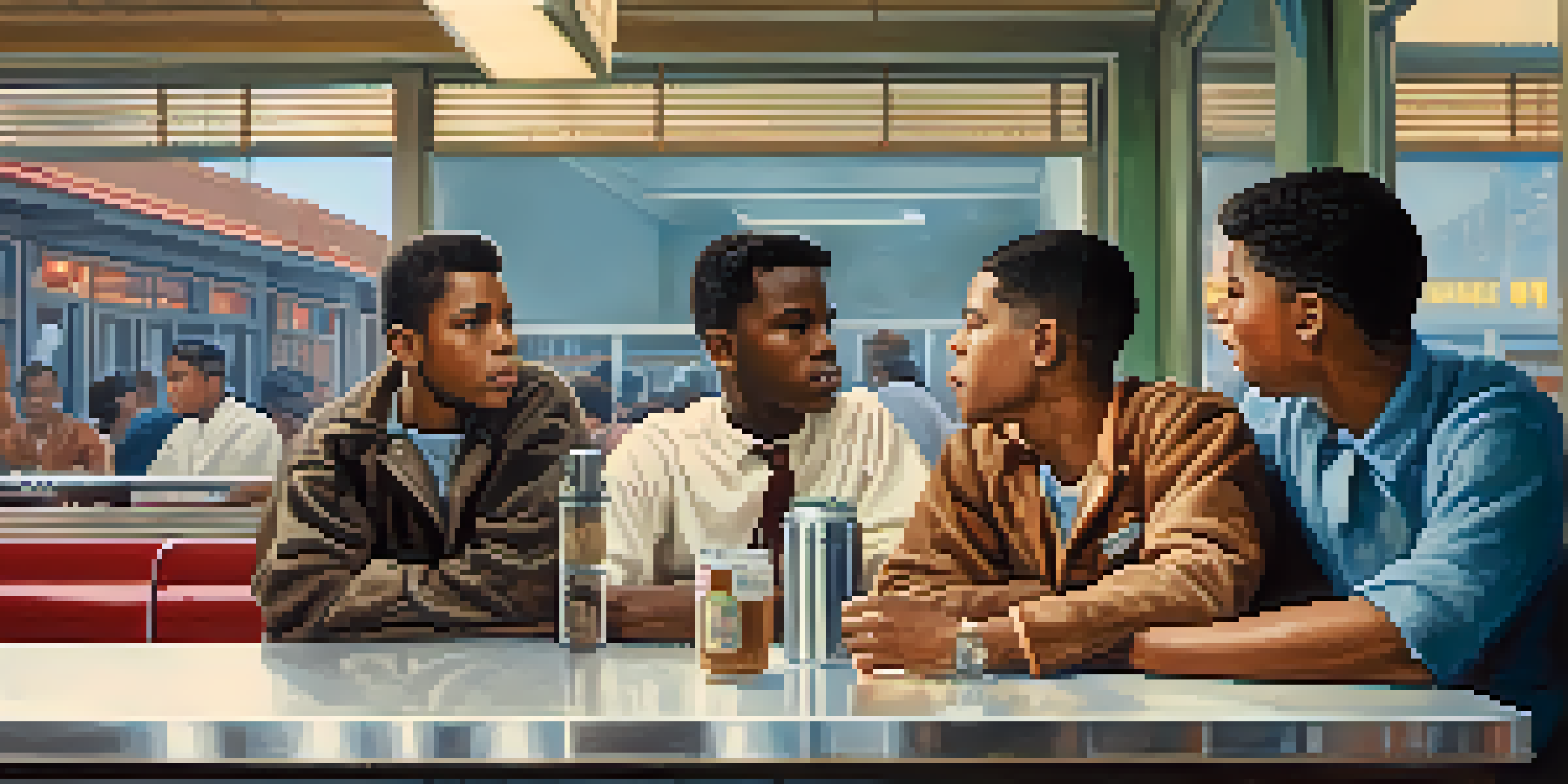 Students participating in a peaceful sit-in at a segregated lunch counter, showing determination and unity.