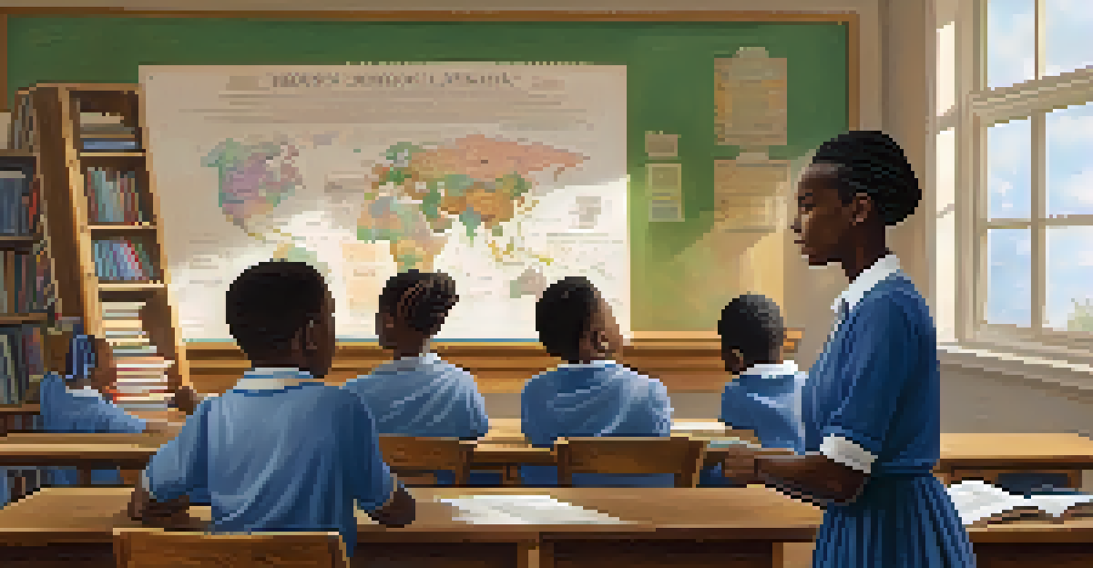 A classroom in Reconstruction Era Atlanta with diverse students learning under the guidance of an African American teacher.