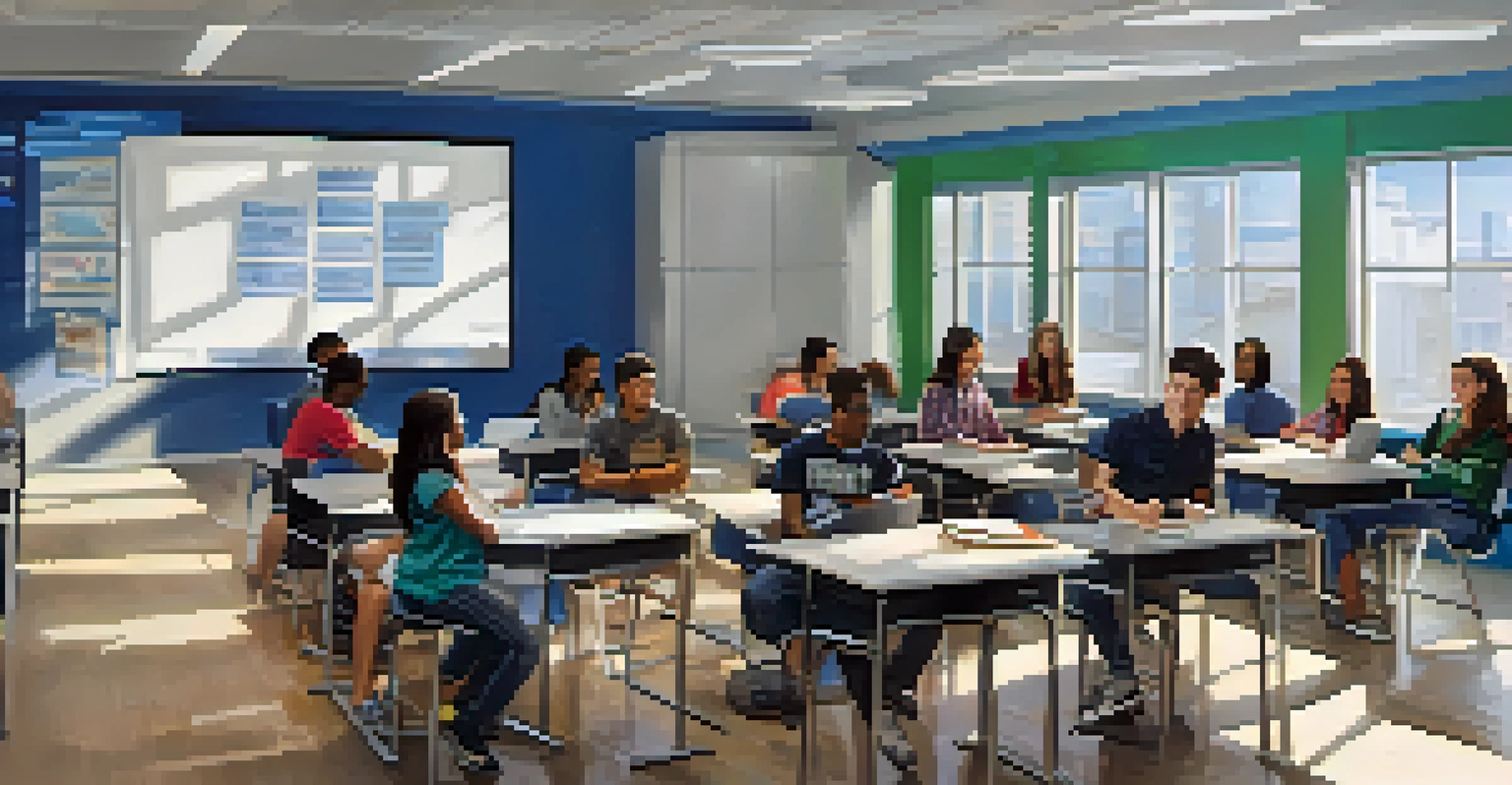 A modern classroom at Georgia State University with students engaged in discussion.