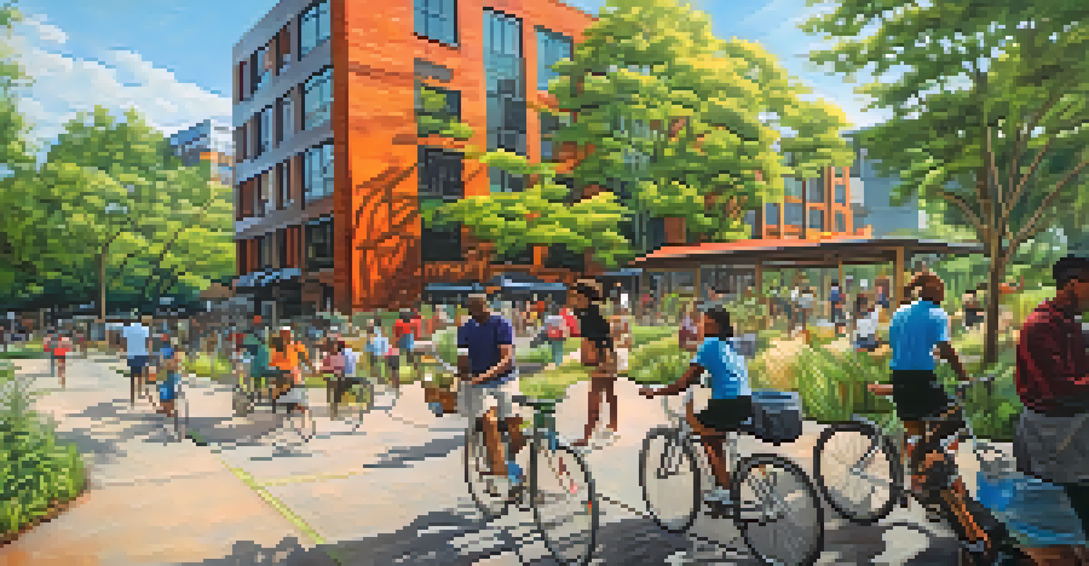 A lively scene on the Atlanta BeltLine with people enjoying the trails, surrounded by colorful murals and lush greenery.