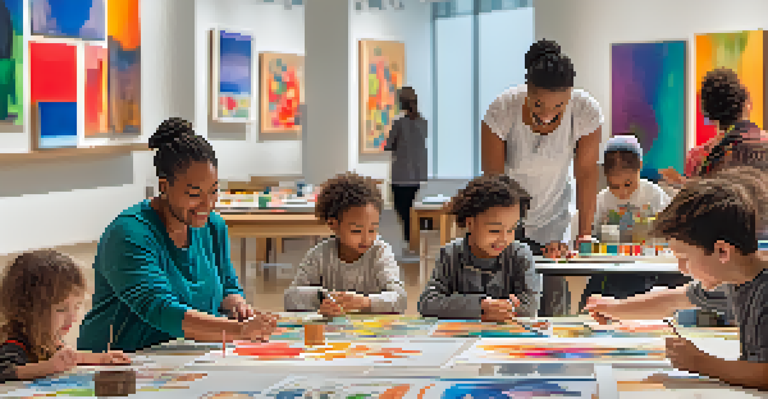 Families participating in an art workshop inside the High Museum of Art.