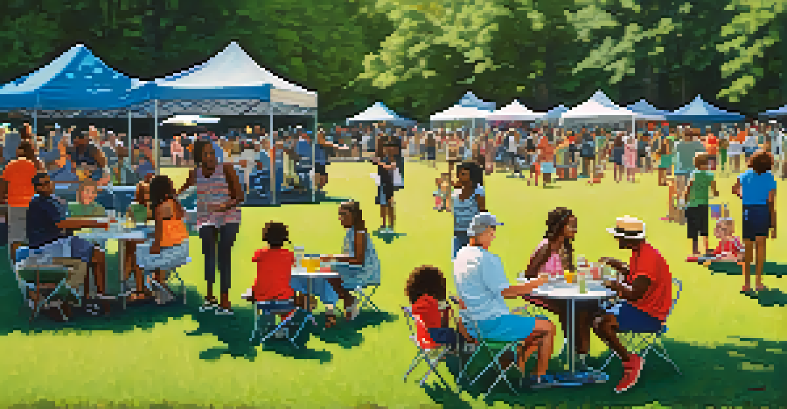 Families enjoying live jazz music at the Atlanta Jazz Festival, with children dancing on the grass and food trucks in a park setting.