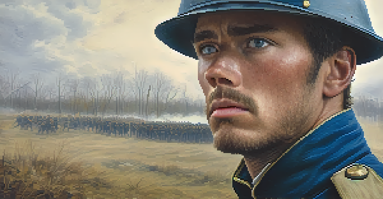 A close-up of a weary Union soldier during the Battle of Atlanta, capturing his emotional struggle and determination amidst the chaos of war.
