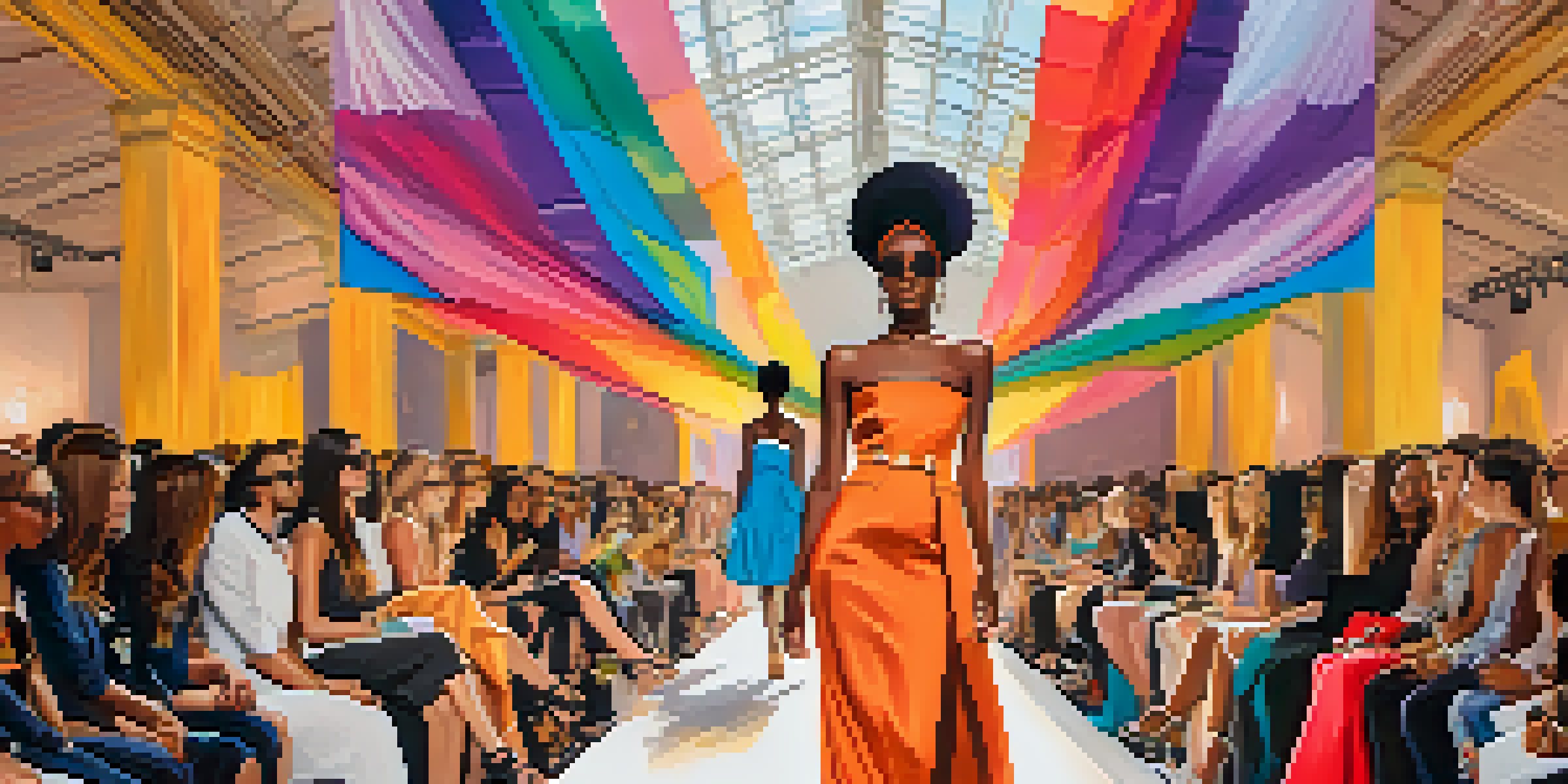 A lively runway scene from Atlanta Fashion Week featuring diverse designers and an engaged audience.