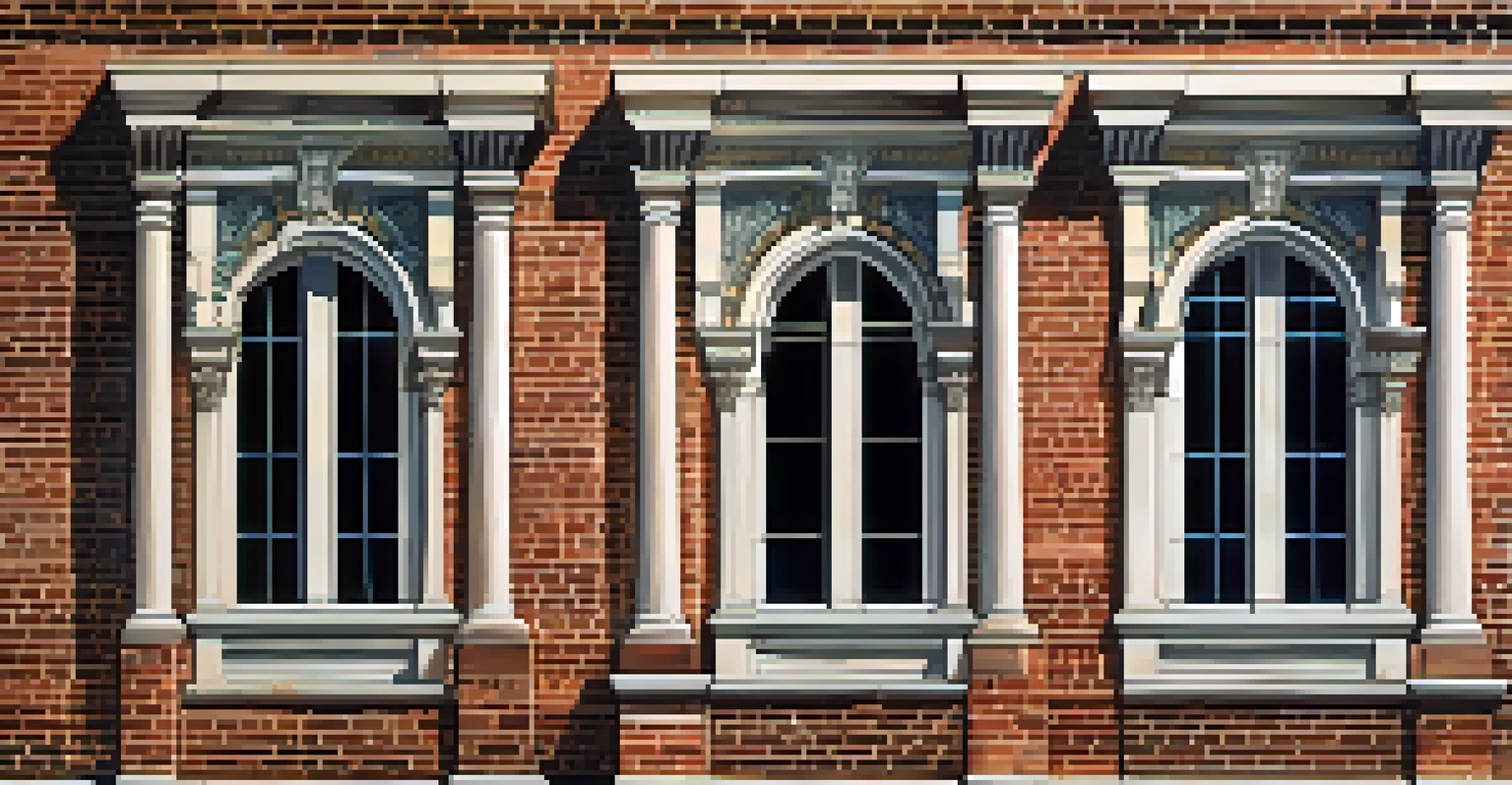 A detailed close-up of a historic building in Atlanta, highlighting its brickwork and architectural features under sunlight.