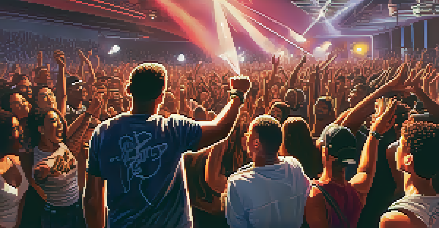 A trap music artist performing on stage with bright lights and a cheering crowd, embodying the energy of live music.