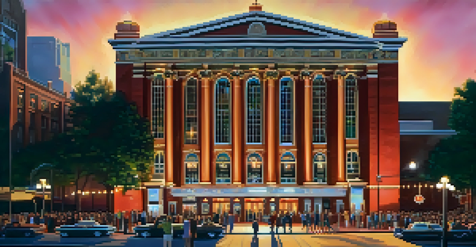 The Tabernacle in Atlanta at night, showcasing its historic architecture and a crowd waiting to enter for a concert.