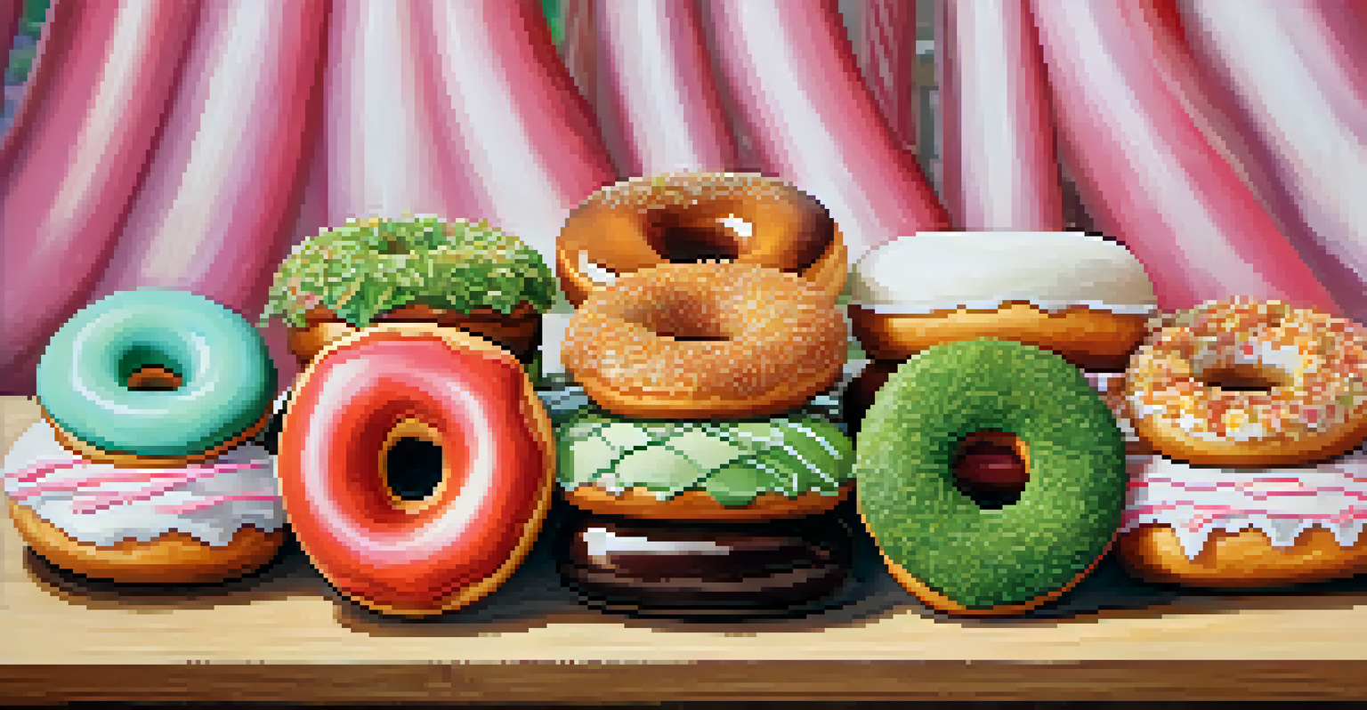 A close-up of a gourmet donut food truck featuring a variety of colorful and creatively designed donuts.