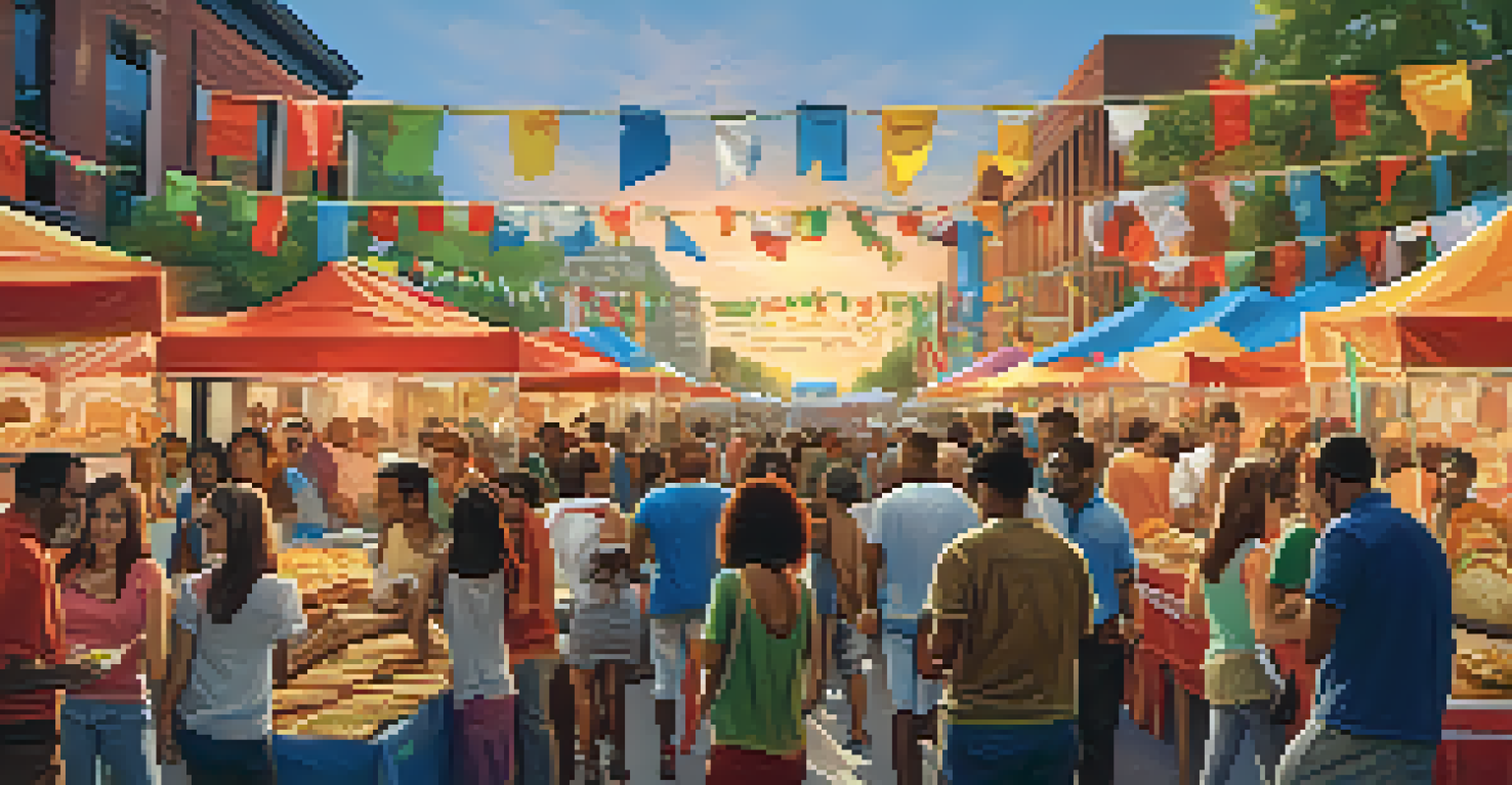 A lively food festival in Atlanta showcasing various food trucks and a diverse crowd enjoying international cuisines.