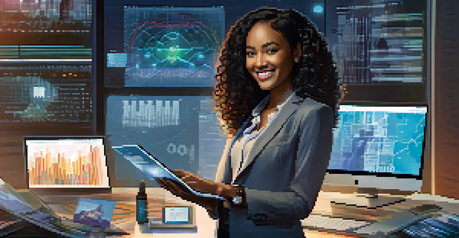 A tech entrepreneur holding a laptop in a modern office, representing diversity and innovation in Atlanta's tech scene.