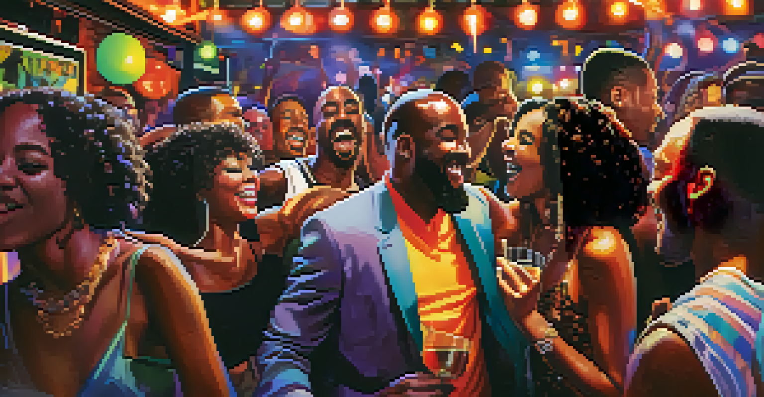 A vibrant club scene in Atlanta with people dancing and enjoying crunk music, illuminated by colorful lights.