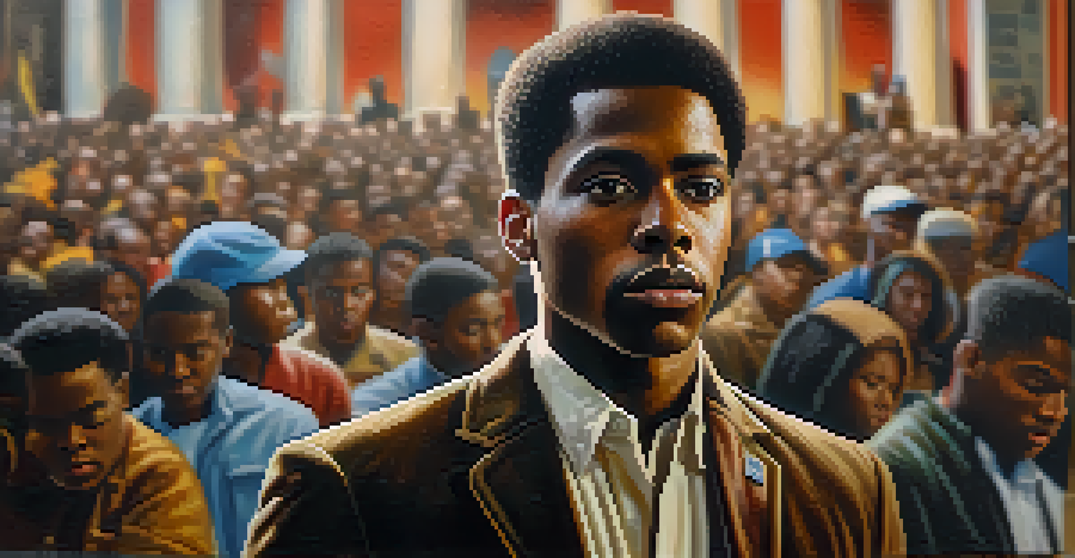 A close-up portrait of a young African American leader from the Atlanta Student Movement, displaying determination and hope against a blurred protest background.