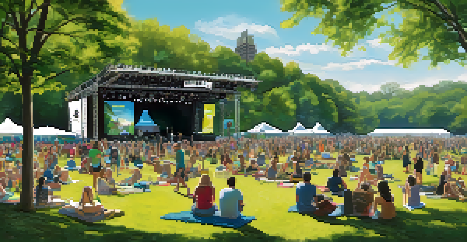 Festival-goers enjoying performances at Music Midtown in Piedmont Park, with a focus on sustainability and a lively atmosphere.