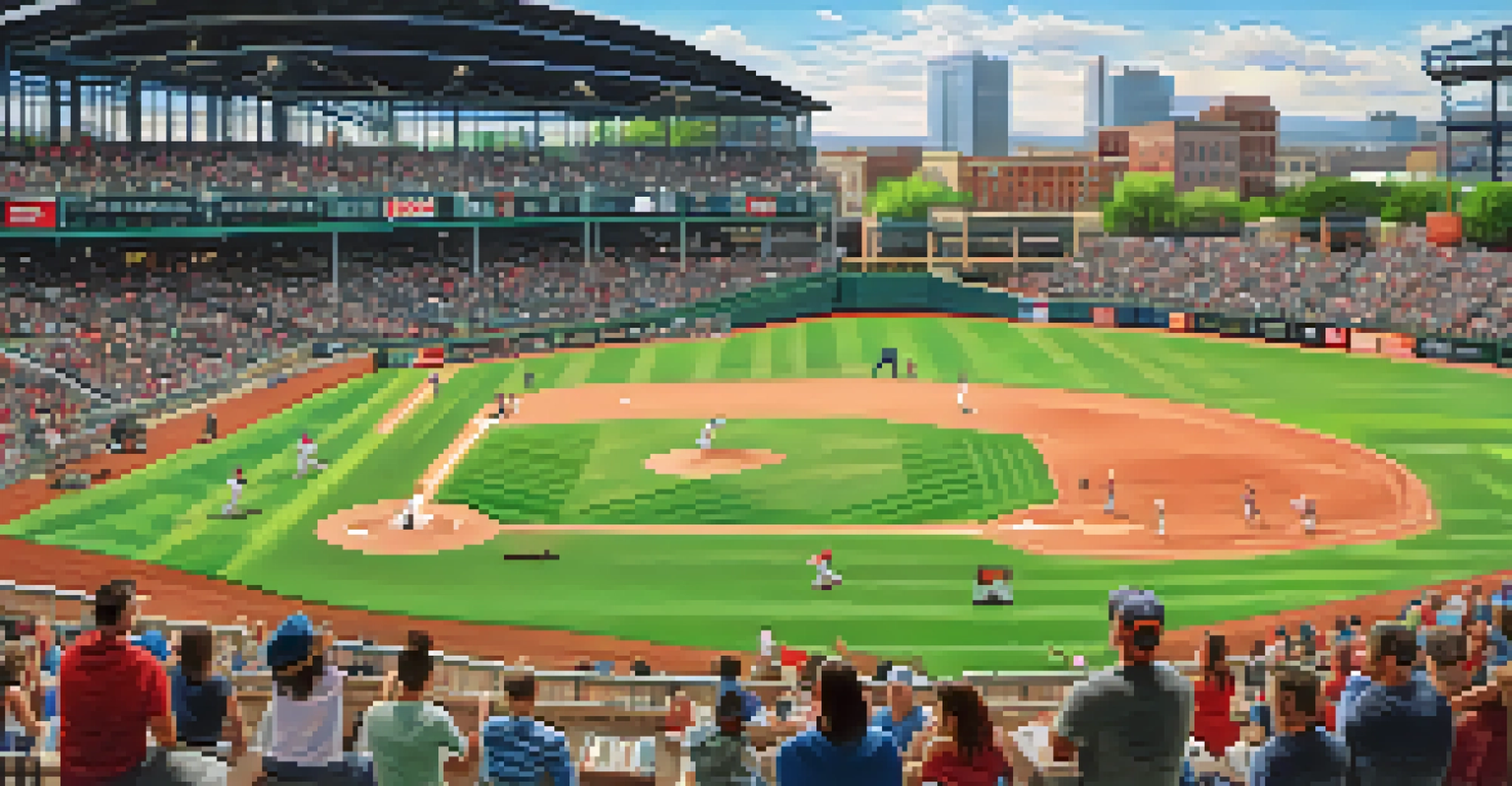 Families enjoying a baseball game at Truist Park, with fans performing the tomahawk chop and vibrant surrounding atmosphere.