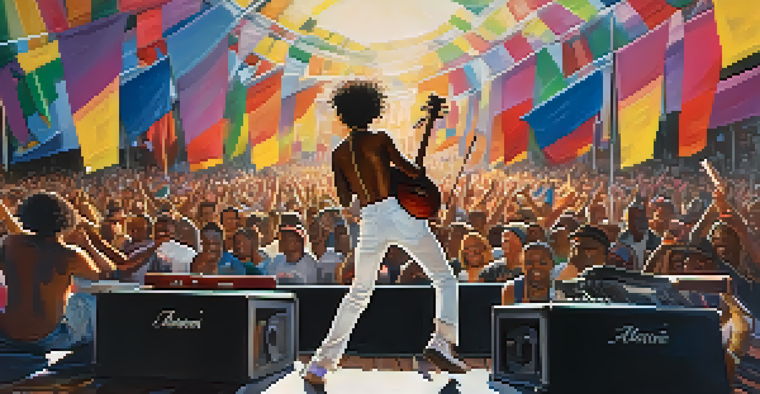 A local musician performing at an Atlanta festival with a diverse audience.